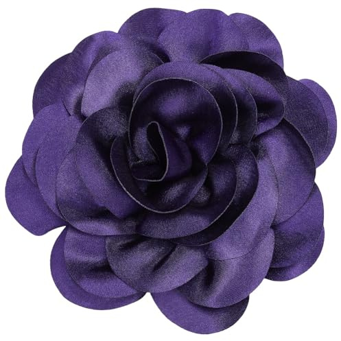 CREATCABIN Broche de Flor de 20cm, Broche de Camelia Extra de Color Morado para Ropa, Broche de Solapa de Tela Satinada Extraíble para Mujer, Accesorios para Vestidos, Bodas, Fiestas, Banquetes, Tra