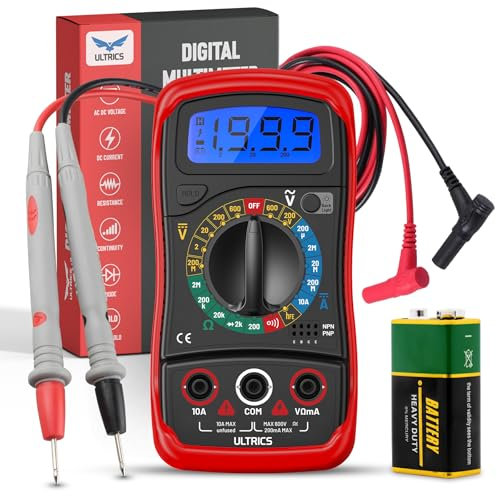 ULTRICS Multimetro Digitale, Professionale Amperometro Voltmetro Ohmmetro, Mini Portatile Multimeter Elettrico Amp Ohm Volt DC/AC Corrente (Multimetro Digitale D2)
