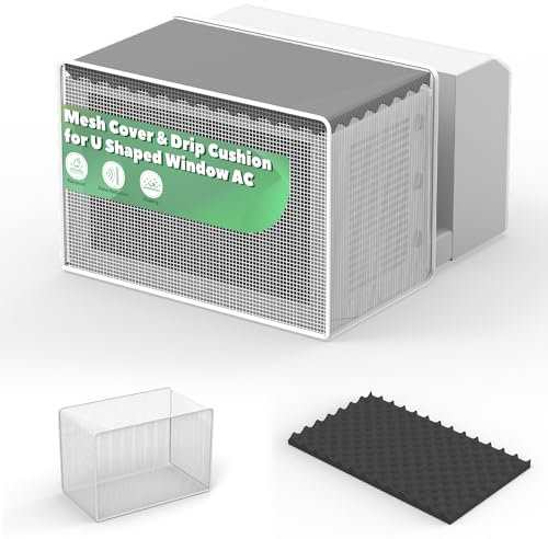 Memrita Housse en maille et coussin anti-goutte pour climatiseur de fenêtre en forme de U, support magnétique pour empêcher les feuilles d'entrer, arrêter les chutes et le bruit, protection complète