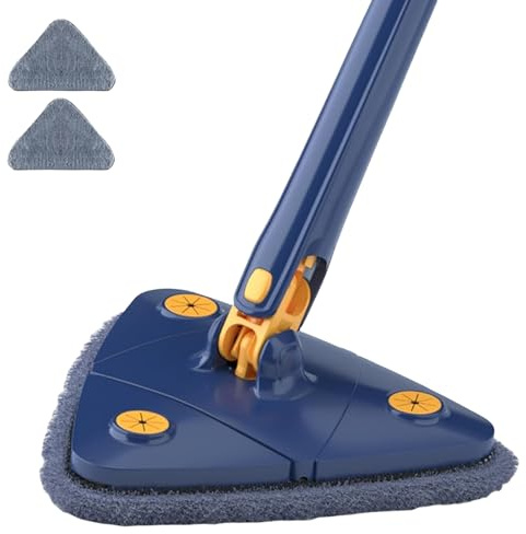 Upattend - Trapeador triangular Upattend giratorio de 360°, ajustable, mojado y seco, con mango largo extensible para limpiar paredes y techos (azul)