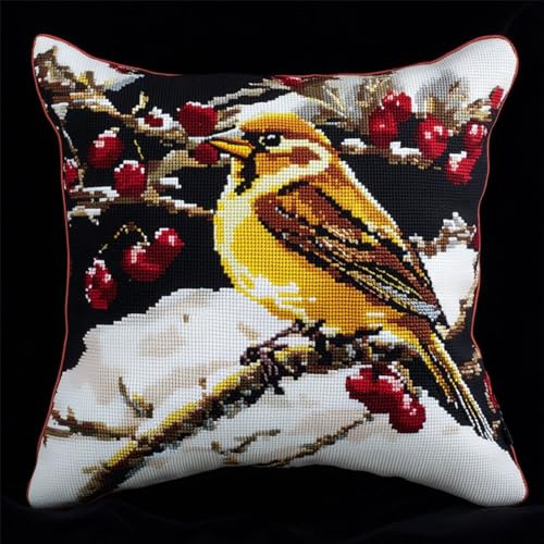 ORLUMY Handarbeit Knüpfen Teppich Knüpfteppich Needle Punch Goldener Spatz 43X43Cm,17X17Zoll 3D-Sofakissenbezug Stickset Webrahmen Rug Latch Hook Yarns
