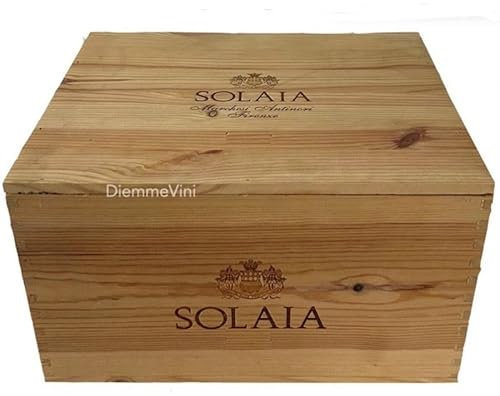 Generico Cassa in Legno di Pino Vuota Usata per 6 Bottiglie Solaia, 32x27x18 cm, Usata con Coperchio