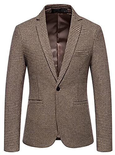 Giacca da uomo in chambray da uomo con tasca a bottone singolo, vestibilità regolare, leggera, formale, a maniche lunghe, ad asciugatura rapida, per il tempo libero, per lavoro, giacche scozzesi alla