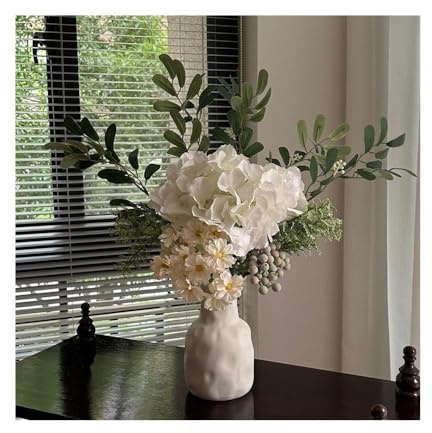 FUHAI-666 Fleurs Artificielles Bouquet de Fleurs avec Vase Hortensia Verdure Fleurs artificielles Fleurs en Soie Bureau Salon Table à Manger Fleurs Décoration