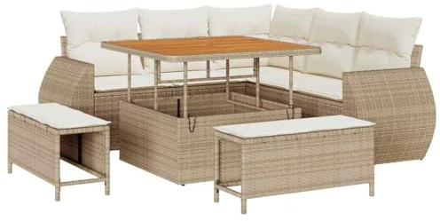 vidaXL Modularer Garten-Sofa-Set mit Kissen in Beige und Creme, 5-teiliges Outdoor-Möbel für Komfort und Stil auf deinem Balkon oder deiner Terrasse. Moderne Sitzgruppe aus Akazie.