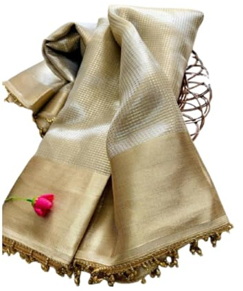 Women's Celebrity Inspired Soft Silk Banarasi Saree| Handloom Fabric with Pearl & Moti Border | Designer Saree with Unstitched Blouse Piece for Wedding, Party & Festive Wear