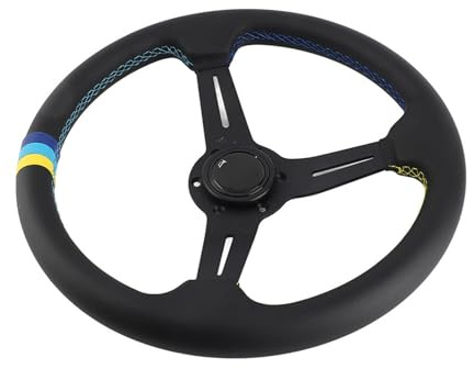 Tbest Racing en Cuir Universel Volant 350 Mm 14 Pouces de Demi-plat Noir Cadre en Alliage en Aluminium avec Coutures de Contraste pour les Voitures de Sport et les Amateurs