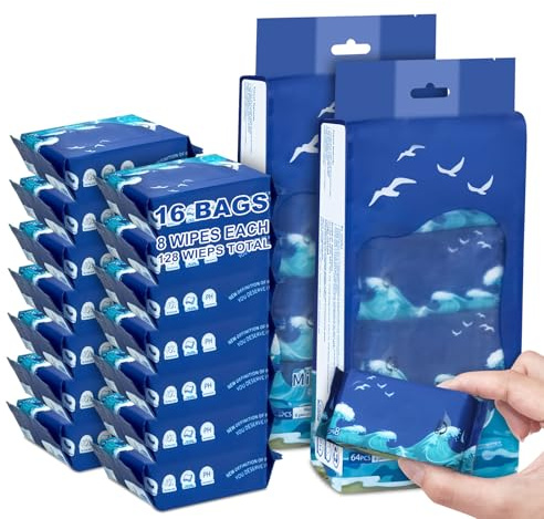 Mini våtservetter våt resestorlek, handdukar resestorlek för vuxna, barn och spädbarn, doftfri, alkoholfri, parabenfri för bröllop resor hemlös (paket med 16)