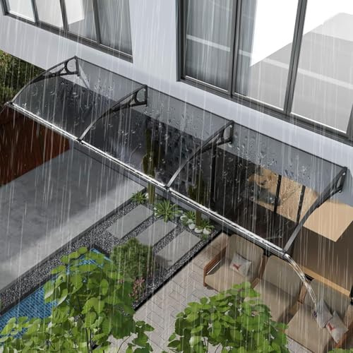 Auvent de terrasse en aluminium avec rainure de drainage, surplomb de porte d'entrée pour fenêtre de porche et protection de terrasse, auvent résistant aux intempéries, noir, 80 x 330 cm