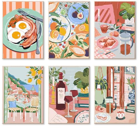 Uoxmiy 6 Pack Paint by Numbers for Adults Without Frame DIY Art Club Paint by Numbers Kits on Canvas Include Watercolour Cocktails Flowers and More for Home Office 9.8x13.8 Inch