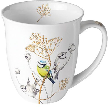 Ambiente Porzellan Tasse ca. 400ml Becher Bone China Mug Für Tee Oder Kaffee Herbst Winter Weihnachten Christmas Sweet little bird