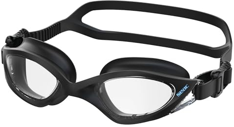 SEAC VIPER, lunettes de natation haut de gamme, antibuée et anti-rayures, pour des performances de haut niveau, homme et femme, noir verres transparents