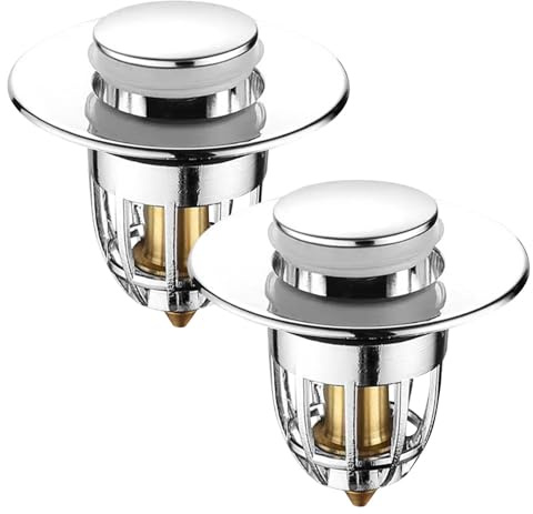 2Pcs Sink Plugs, Copper Bathroom Wash Basin Plug Replacement, Drain Stoppers for 34-40mm Drain Hole, Push-Type Sink Plug for for Bath, Wash Basin