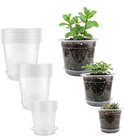 Chicpant 30 Piezas Macetas Plastico Transparente con Agujeros de Drenaje, Reutilizable Maceta Transparente Orquidea de Cultivo de Plantas para Trasplante Jardín Plantas Plántulas (10/13/15cm)