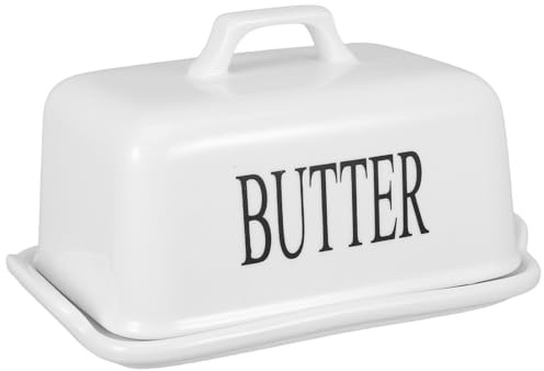 MOLUCKFU Beurrier en Porcelaine avec Couvercle Hermétique Grand Beurrier Européen Multifonction pour Beurre et Fromage Récipient en Céramique Blanc Maison et Restaurant Conservation
