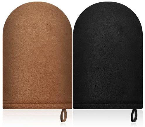 Lanjue Applicatore per guanto autoabbronzante, senza aloni, guanti da doccia neri con guanto in velluto e polso elastico antiscivolo, applicatore per abbronzatura posteriore riutilizzabile, lavabile
