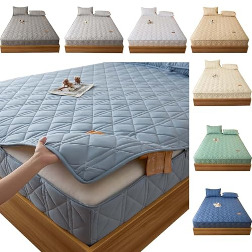 Coprimaterasso con Cerniera Singolo/Una Piazza E Mezza Rivestimento/Proteggi Materasso,Personalizzabile,Federa Materasso Matrimoniale Lenzuolo Integrale,Trapuntatura,Traspirante (160X190+15cm,Blue B)