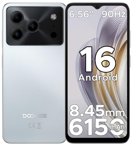 DOOGEE Note 56 Smartphone Android 16, 6150 mAh, 8.45 mm Ultrasottile, 6.56 HD + 90 Hz IPS, 24 GB + 64 GB/2 TB TF, 4G Smartphone 2025,Telefoni Android, Dual SIM/Octa Core/OTG/Face ID/GPS, Bianco