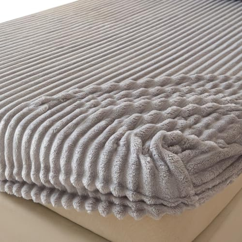 Plüsch Spannbettlaken Cord Bettlaken Winter Leintuch Flauschig Bettbezug Warm Spannbetttücher Spannleintuch Spannbetttuch(Light Gray,120x200cm)