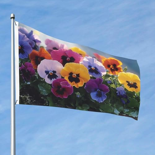 Bandera de 90 x 60 cm para decoración al aire libre, bandera resistente de flores de pensamiento, banderas de poliéster 200D con 2 ojales, bandera de jardín para interiores y exteriores, para