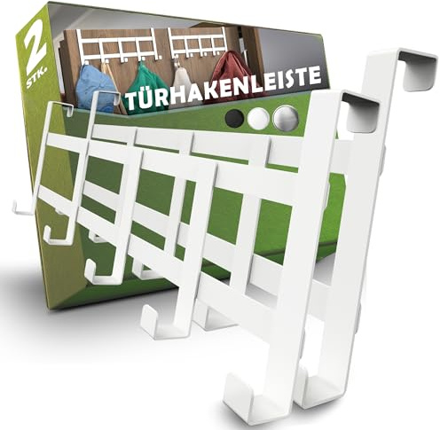 Menz Türhaken zum Einhängen, 2er Set – Edelstahl Türgarderobe mit Anti-Rutsch- und Filz Pads – 2 x praktische Türhakenleiste zum Einhängen, ideal als Kleiderhaken für Tür, Weiß