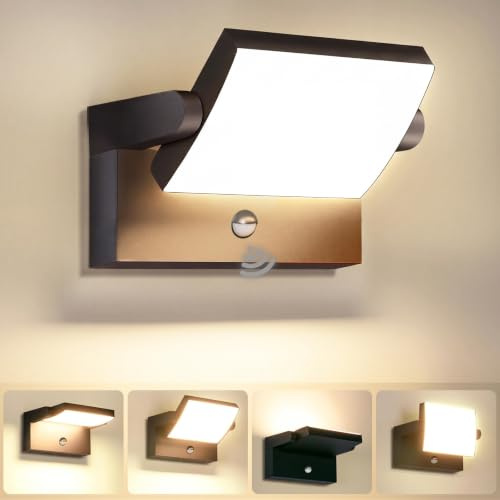 GXXG 40W LED Außenwandleuchte mit Bewegungsmelder, Schwarz Wandleuchte IP65 Wasserdicht, 3000K Warmweiß, 350° Schwenkbar