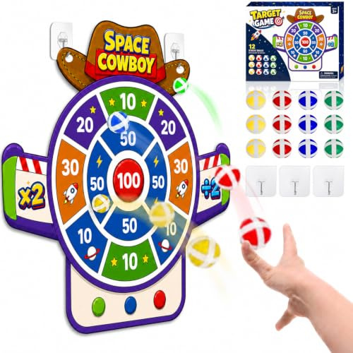 Barn Light Year leksak, kardborreband darttavla med 12 klibbiga bollar, inomhus och utomhus, vikbara kastspel set, gåva pojkar flickor 3–12 år