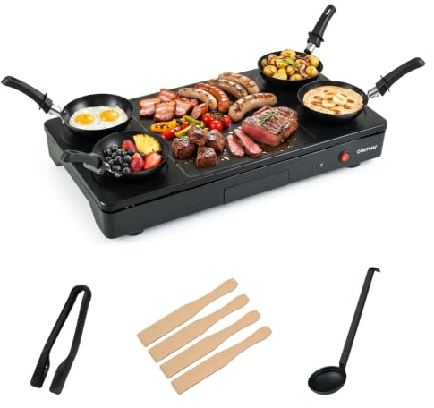 COSTWAY Parrilla Raclette 4 Personas, 1000 W, 4 Woks Antiadherentes