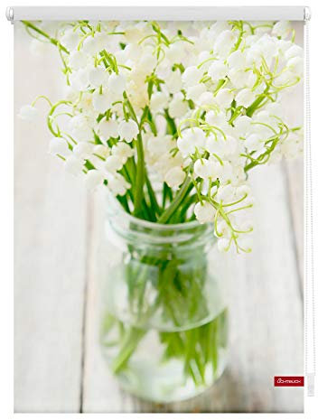Lichtblick Klemmfix Tageslicht-Rollo mit Motiv, ohne Bohren, Blickdicht, Seitenzugrollo, Made in Germany, Maiglöckchen - Weiß 70 x 150 cm (B x L)