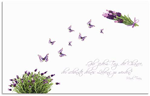 ARTland Spritzschutz Küchenrückwand aus Alu für Küche Herd Spüle 80x50 cm (BxH) mit Motiv Spruch Schmetterlinge Lavendel Landhaus Hell Weiß Lila J6DH