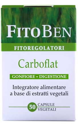 Fitoben | Carboflat Integratore Naturale per Gas Intestinali e Digestione, con Carbone, finocchio, Camomilla. 50 Capsule Vegetali.