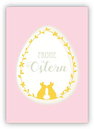 4 Klappkarten Pastell Osterkarte mit küssenden Hasen auf Osterei in rosa: Frohe Ostern - zum Osterfest • fröhliches Premium Grußkarte mit Ostermotive mit Umschlägen für Freunde, Familie