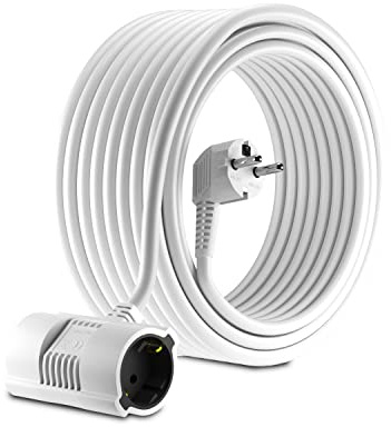 MutecPower 20 Meter Verlängerungskabel Mit 2-Fach Schuko doppel Steckdosen - abgewinkelt EU Schuko Doppel-Verlängerung IP20 Schutzkontakt-stecker und kupplungen - bis 250V 50Hz 16A - 20m weiß