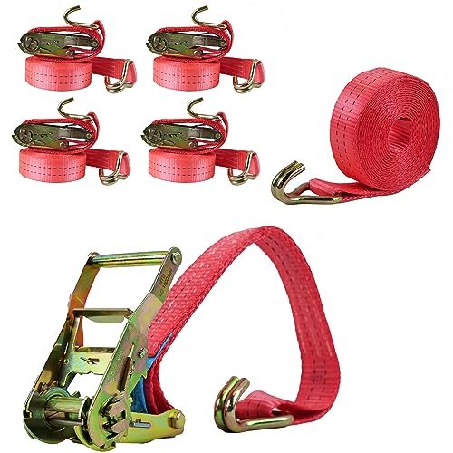 NTG 4 Stück Spanngurte mit Ratsche - Haken 2000kg 6 Meter lang - TÜV/GS geprüft - 2 teilig 35mm breit - Zurrgurte - TÜV GS Geprüft und gemäß DIN EN 12195-2
