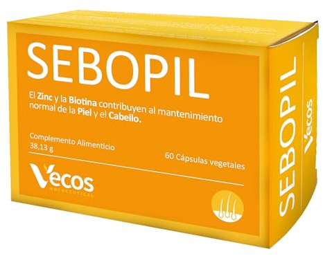Vitaminas para el Cabello - Sebopil - 60 Cápsulas - Contribuye al Mantenimiento Normal de la Piel y el Cabello - Efecto Antioxidante - Complemento Alimenticio