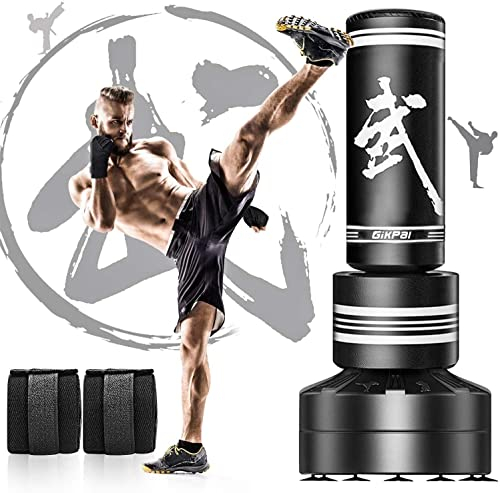 GIKPAL Boxsack Erwachsene, 170 cm frei stehender Standboxsack Trainingsgeräte Box Trainer mit 12 Saugfuß, Heavy Duty MMA Boxpartner Standboxsäcke für Kinder Jugendliche Training