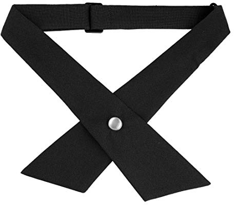 sourcing map Men's Adjustable School Uniform Solid Color Button Neck Criss-Cross Bowtie Black One Size