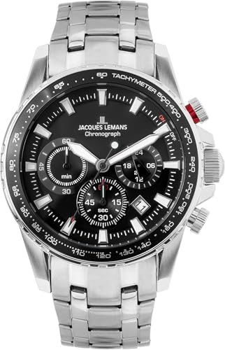 JACQUES LEMANS - Chronographen Liverpool - Quartz Uhrwerk - Gehäusedicke: 11.8 mm - Edelstahl - 10 ATM
