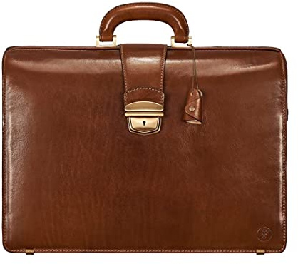 Maxwell Scott - Personalisierte Herren große Luxus Leder Executive Anwalt Aktentasche - 2 Abschnitt Top Handle - Handgefertigt aus italienischen Vollnarbenhäuten - The BasilioL Cognac