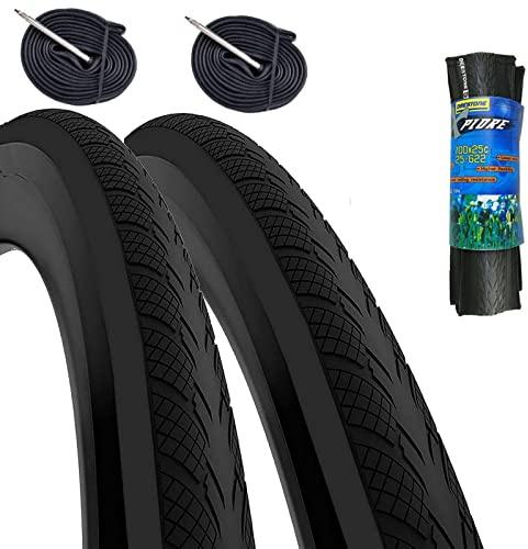 Lot de 2 pneus de 700 x 25 C (25-622) + chambres à air noires pour vélo de course route On Off Road