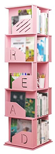 LYLFF 5-Lagen CD-DVD. Rack, 360 ° Rotating Kinder Bücherregal Lagergestell/Magazinbild Display Rack, Home Office Wohnzimmerstudie Lagerung (Color : Pink, Size : 44×41×157cm)