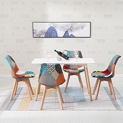 HomJoy Rectangular Dining Room Table and Patchwork Chairs Set 4 120cm | Modern Kitchen Table Solid Wood Legs Lounge Chair Padded Space Saver Restaurant Home Office Reception Apartment Canteen