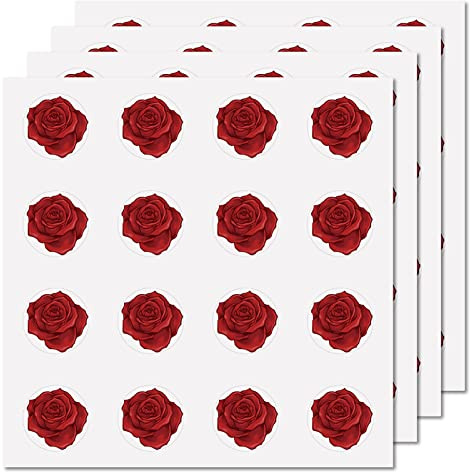 CREATCABIN 128 Stück rote Rosen, runde Etikettenaufkleber, wasserdicht, Kreis, Klebepunkte, Planer-Aufkleber für Wasserflasche, Laptop, Handy, Party, Einladungskarte, Scrapbooking, Umschlag