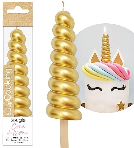 ScrapCooking Unicorn Horn Candle - Large XXL Unicorn Cake Horn - Gold Twisted Candle Decoration - Party Accessory - Child Baking Girl Boy