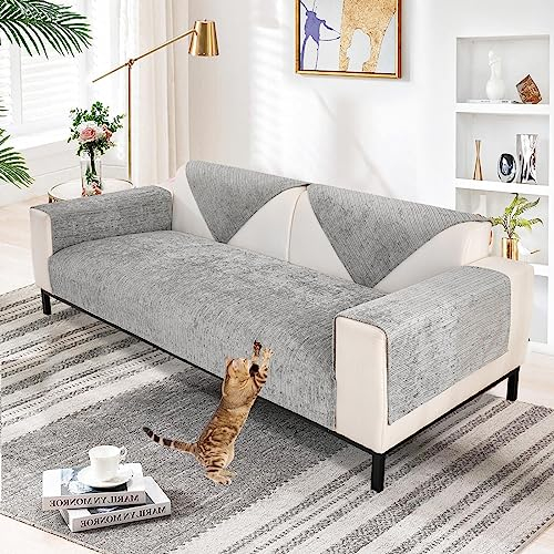 SHANNA Soft Chenille Sofa Cover 1/2/3/4 Seater, New Universal Non-Slip Corner Sofa Cover L Shape Solid Thick Textured Sofa Slipcovers for Living Room(Grey, 70 * 180cm Seat Cover)