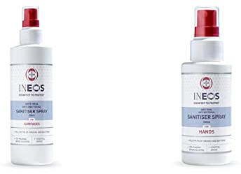Hospital Grade Sanitiser Spray for Surfaces by INEOS Hygienics & Hospital Grade Sanitiser Spray for Hands (100ml) by INEOS Hygienics