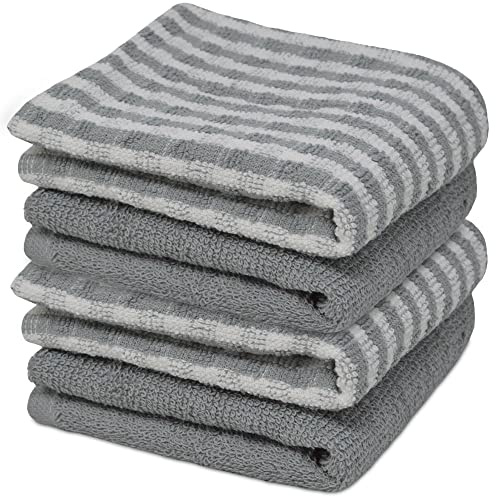 Towelogy® 4 Pack Kitchen Towel Set Monocheck Grey 100% Cotton Terry Tea Towels for Drying Dishes Multipurpose Dish Towels | Highly Absorbent & Durable 45x65cm (Grey White, 4)