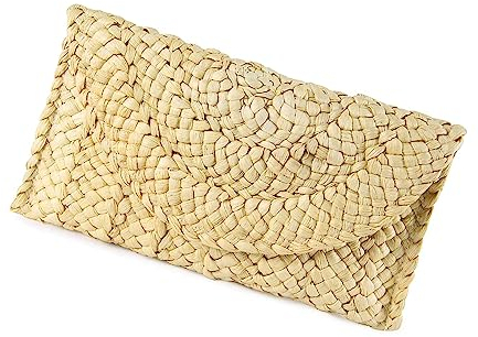 Women’s Straw Evening Clutch Straw Clutches Purse Summer Beach Bags Straw Woven Envelope Bag Straw Handbag Ladies Party Totes for Evening Party （primary）