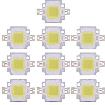 Bombilla LED COB 10W 10 Unidades para Lámpara Inundación y Linternas de Mano, DC 9-12V, Luz Blanca Cálida, Iluminación Externa con Tecnología SMD