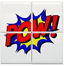 Fabulous Lot x4 Carreaux Céramique Décoratif 10,8 x 10,8 cm - Bulle Bande Dessinee POW ! Comics Vintage (Taille totale 21,6 x 21,6cm)